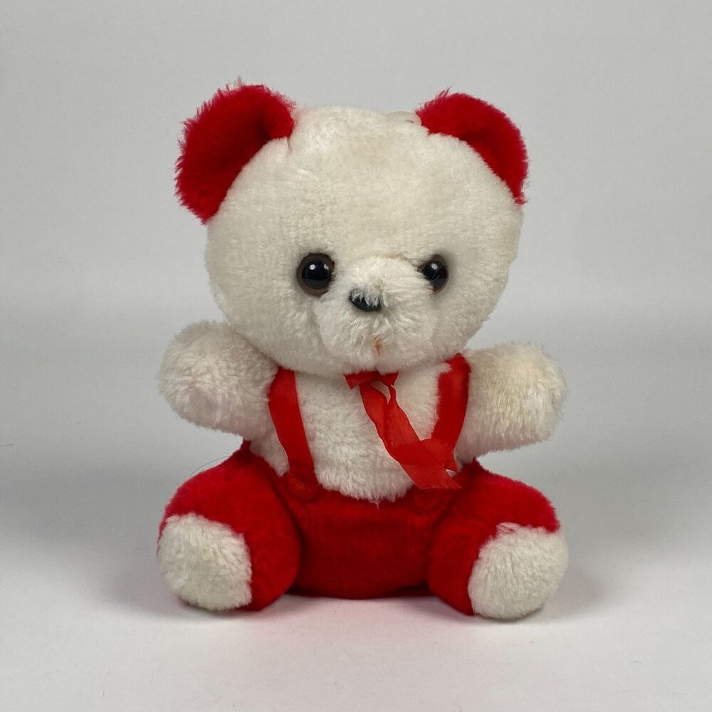 Vintage 1985 KB Bros Teddy Bear Plush Stuffed Animal Red White Sitting "
